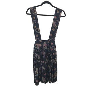 vintage 80s 90s high waist overall suspender gaucho shorts black paisley 11 12